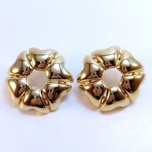 Vintage 80s Heart Linked Circle Gold Tone Metal Earrings Hexagon Hearts Flower